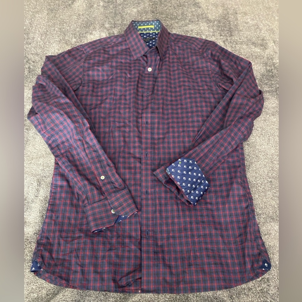 Ted Baker Burgundy and Navy Plaid Shirt